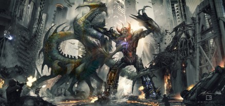 Megazord fighting a giant monster